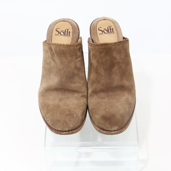 Sofft Suede Clogs Women Western Shoes sz 8 Slip on Mule Tan Nicki Block Heel - Picture 3 of 11